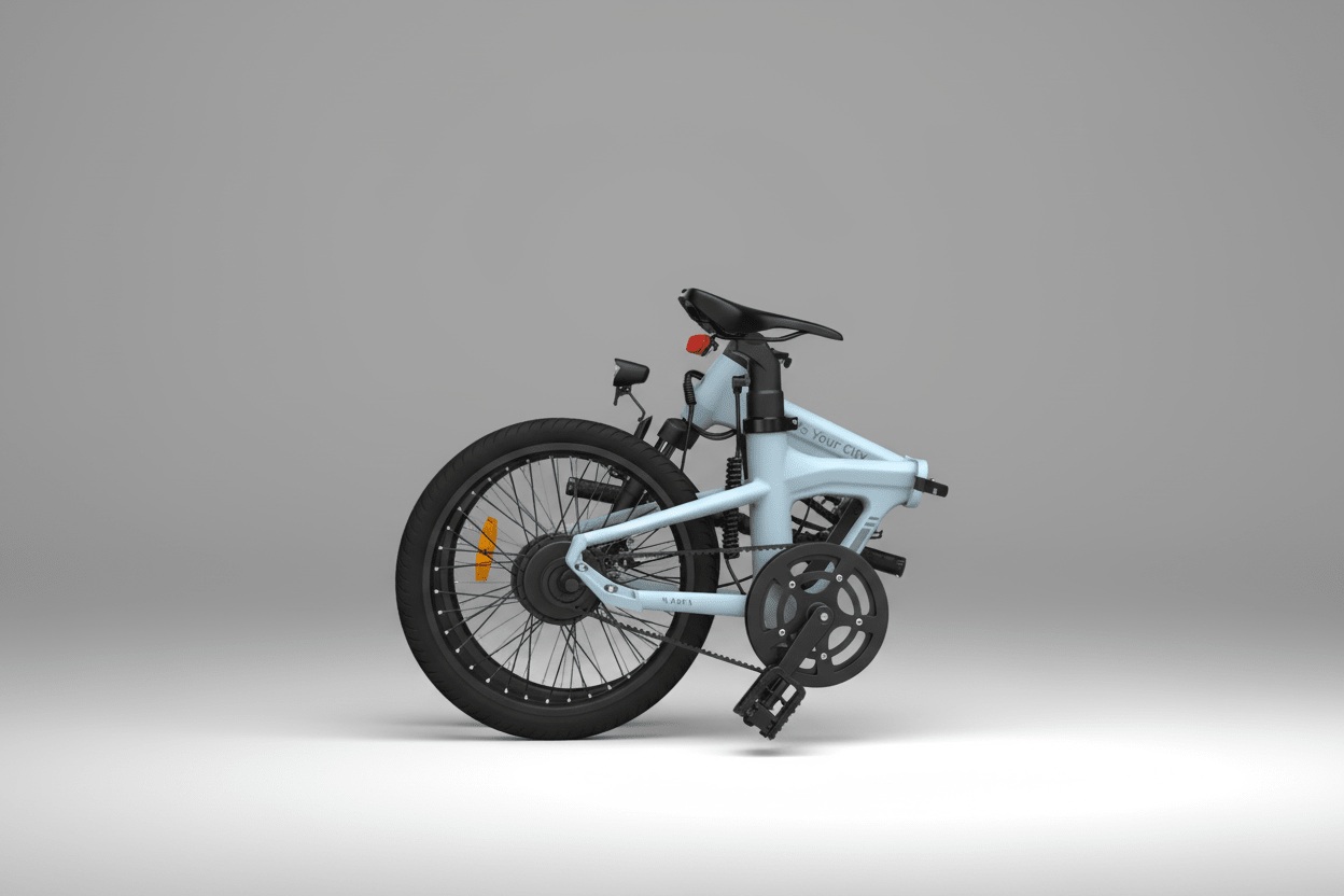 ADO AIR20S folded electric bicycle in Indigo Blue color