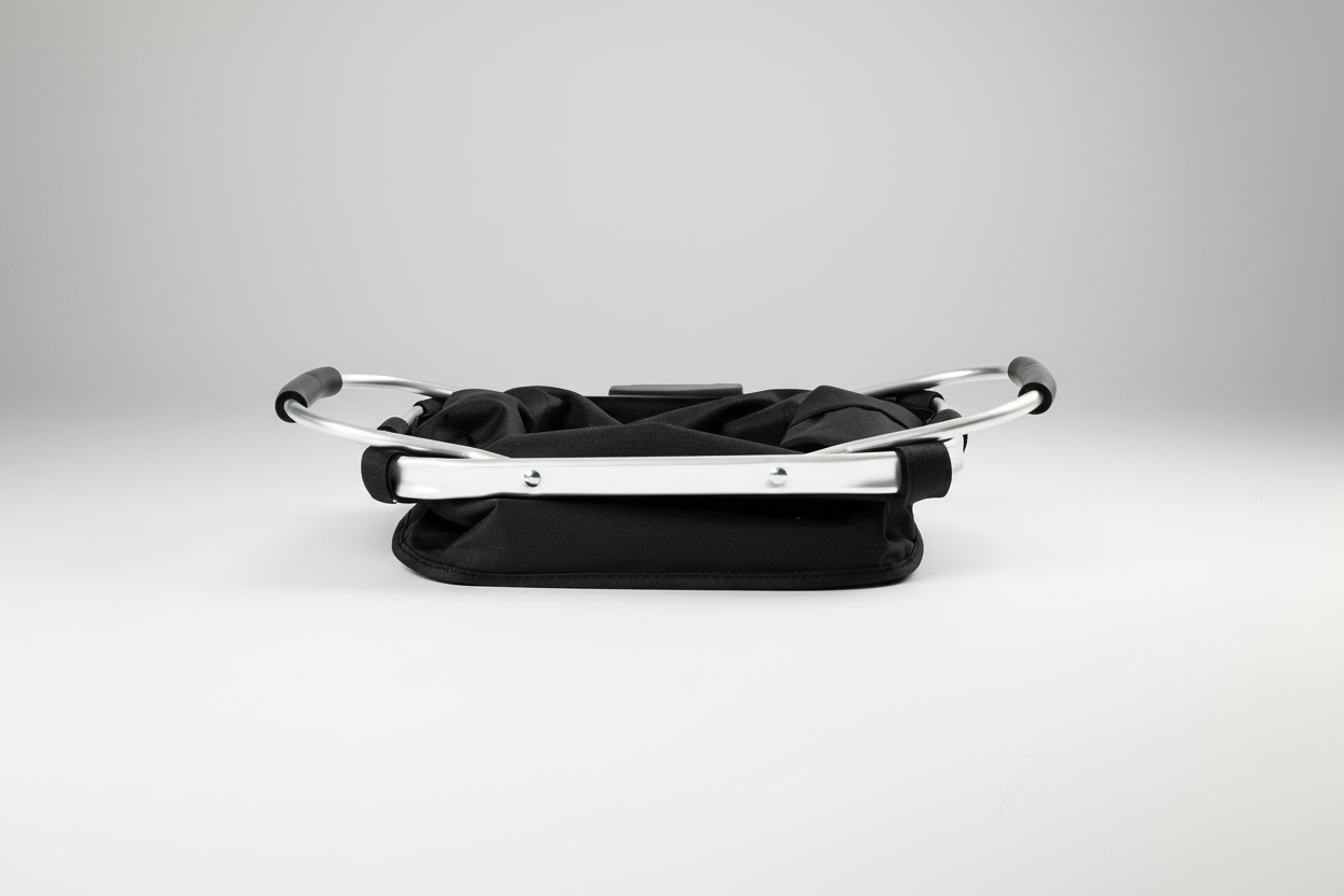 Foldable cloth basket by Vélo ADO Canada, showcasing its collapsible design and soft fabric for laundry or storage use.