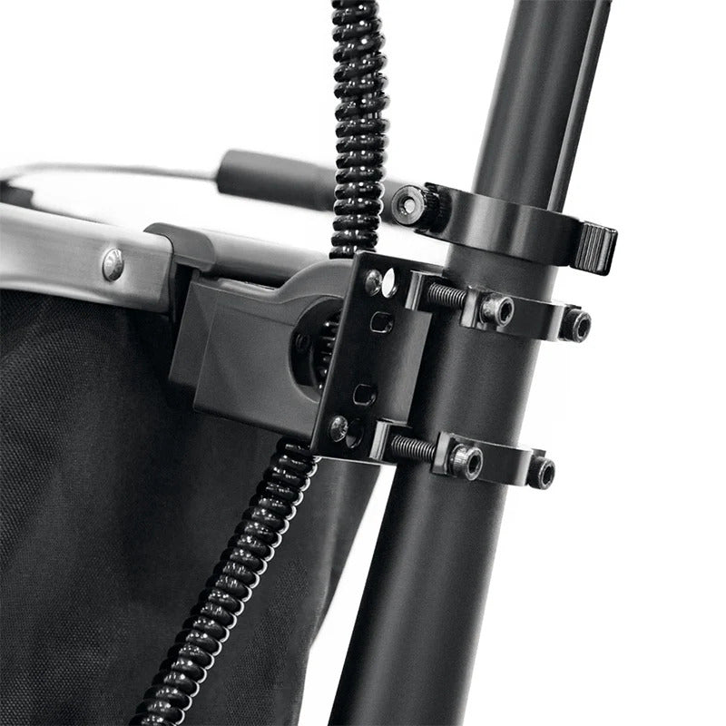 Close-up of a mechanical component with metal parts and springs on a white background