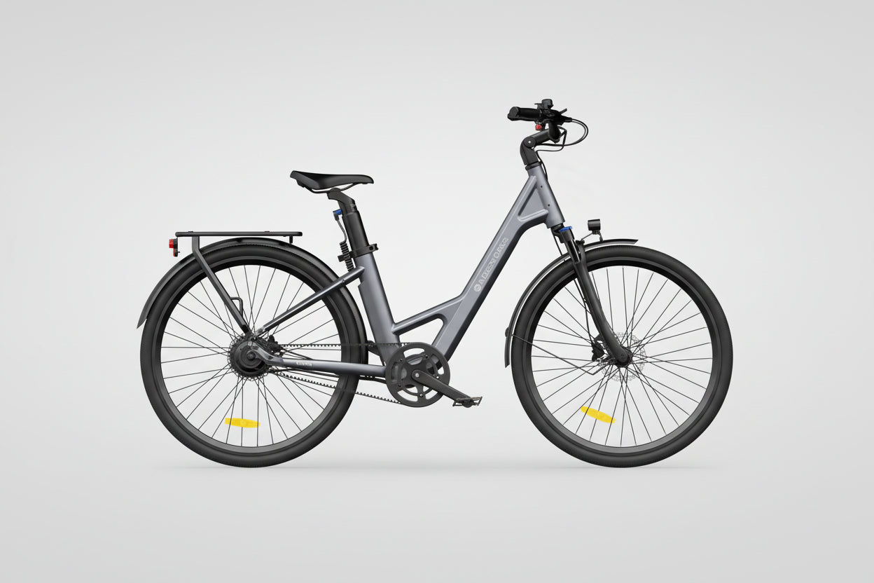 Grey AIR28 ULTRA bicycle wheel by Vélo ADO Canada with aerodynamic spokes and sleek design, suitable for road cycling.