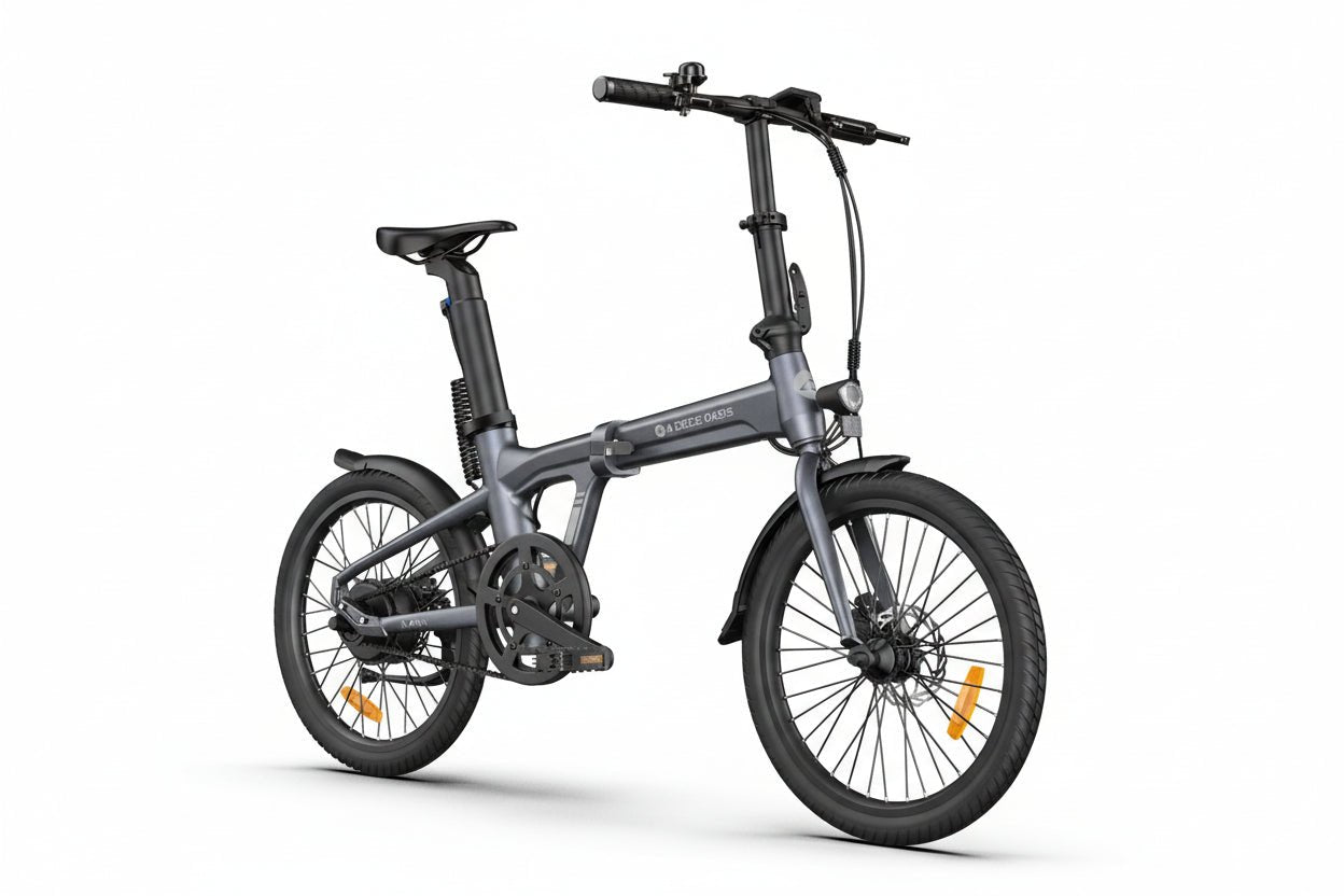 Gray folding bicycle on a white background