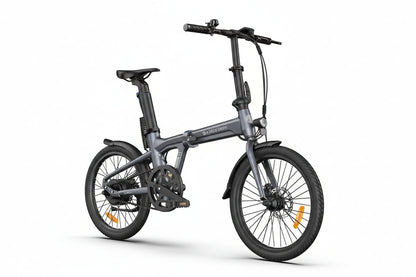 Gray folding bicycle on a white background