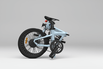 Folded Vélo ADO Canada AIR20 PRO PLUS electric bike, compact and portable design with sleek black frame.