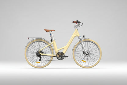 Vélo ADO Canada AIR28 yellow e-bike with sleek frame and modern design, shown from a side view.