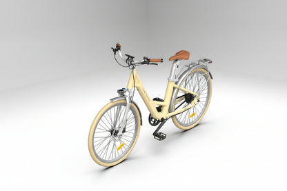 Yellow Vélo ADO Canada AIR28 e-bike with sleek frame and modern design, displayed outdoors with a clear view of the bike's details.